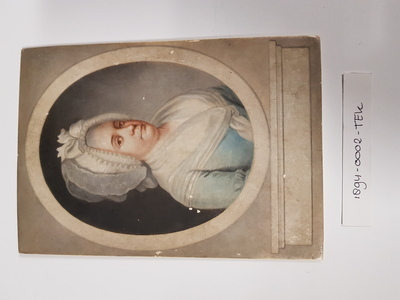 1894-0002-TEK a.jpg; 1894-0002-TEK; Miniatuurportret Maria Ooms, echtgenote van M.W. de Koning.; tekeningen